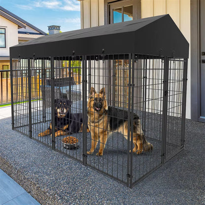 Heavy Duty Large Dog Kennel Pet Welded Metal Playpen Animal Cage with Roof Cover Pet Run Enclosure Playpen House Outdoor Indoor