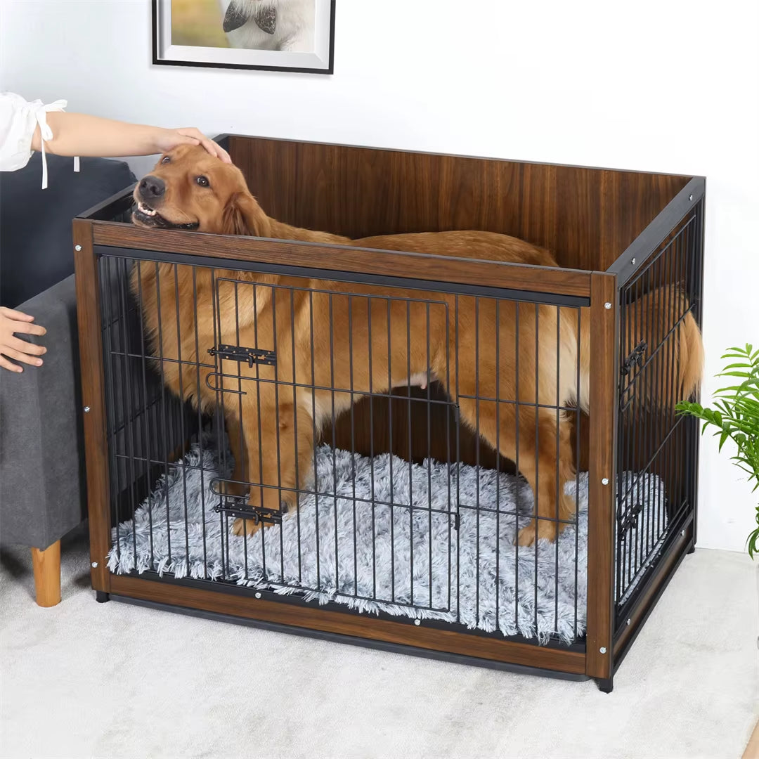 High-End Dog Crate Wooden Pet Kennel Cage End Table Indoor Furniture Brown Cage