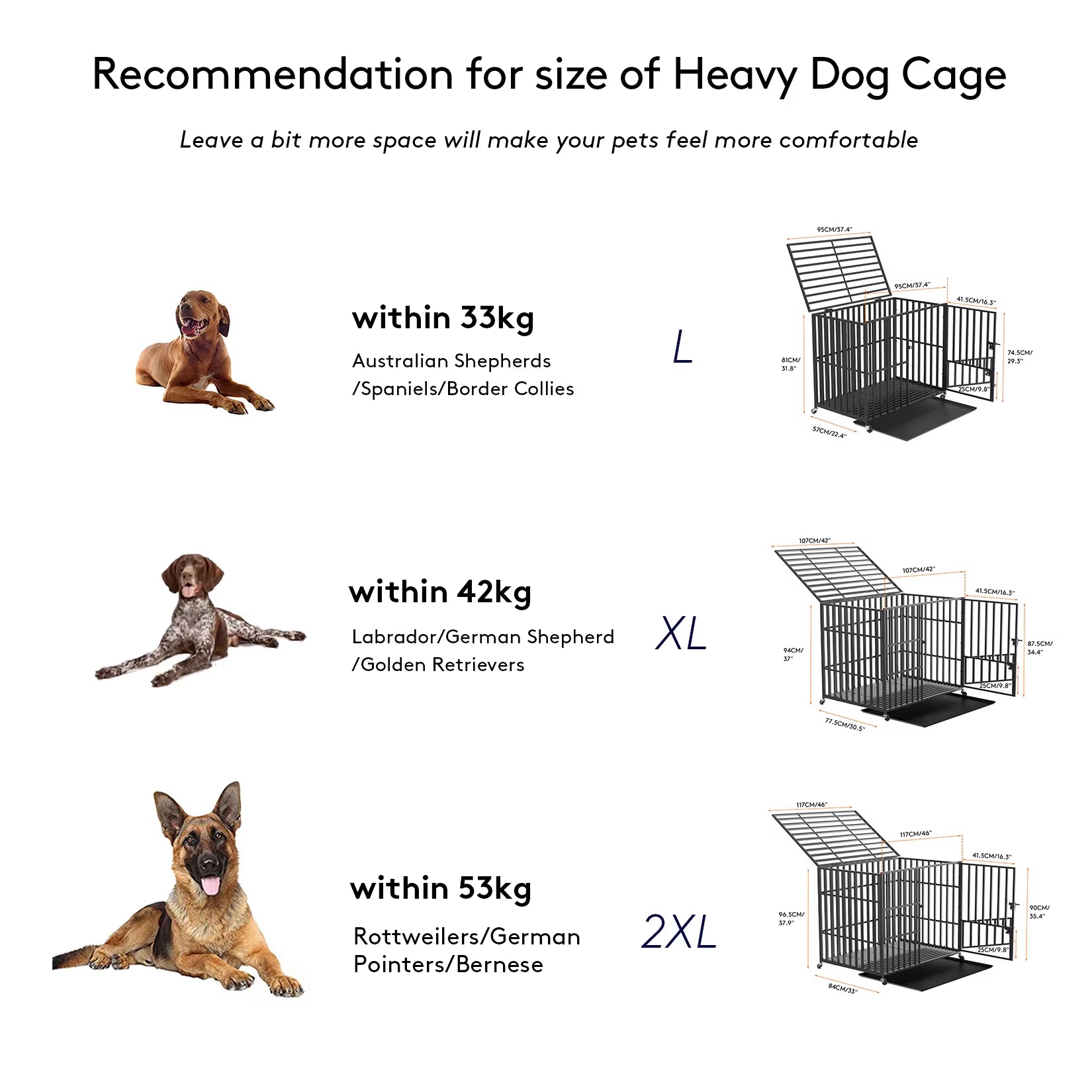 Heavy Duty Dog Crate Large Pet Cage with Waterproof Cover on Wheeled Dog Kennel Tear Resistant Square Tube Puppy Cage with Tray