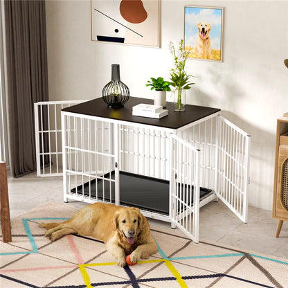 Heavy Duty Dog Kennels Metal Wooden Dog Crate End Table Furniture Style Pet Cage with Three Doors and Removable Tray