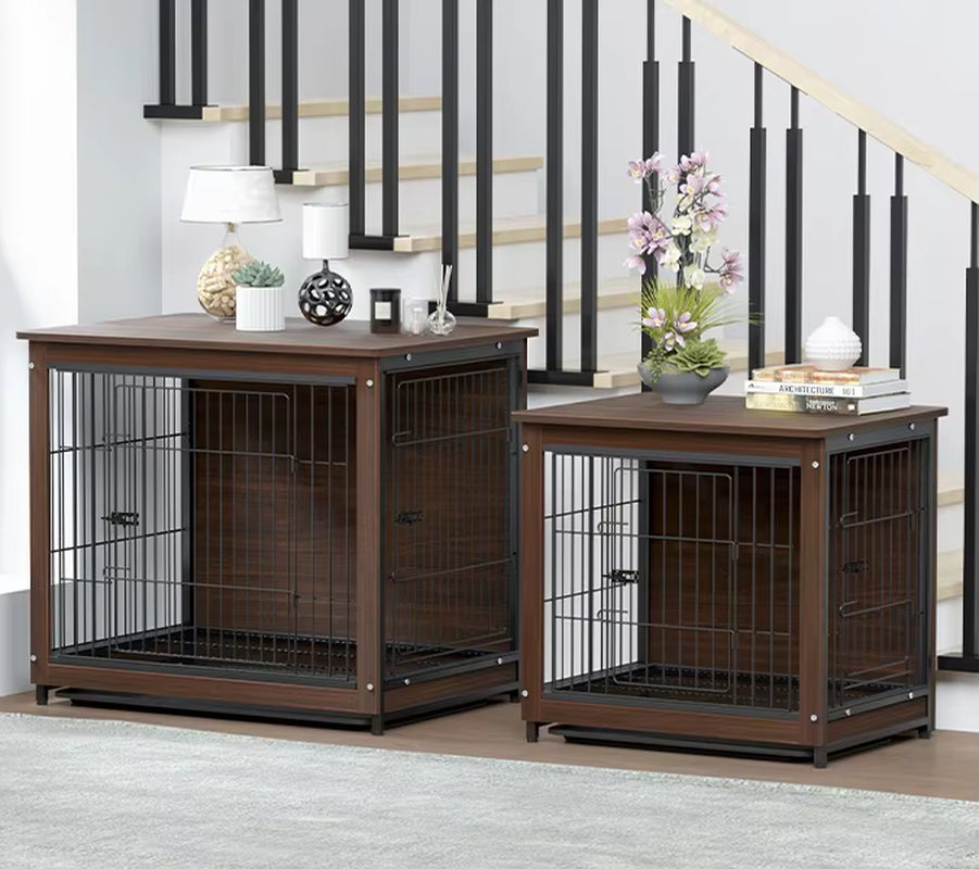 High-End Dog Crate Wooden Pet Kennel Cage End Table Indoor Furniture Brown Cage