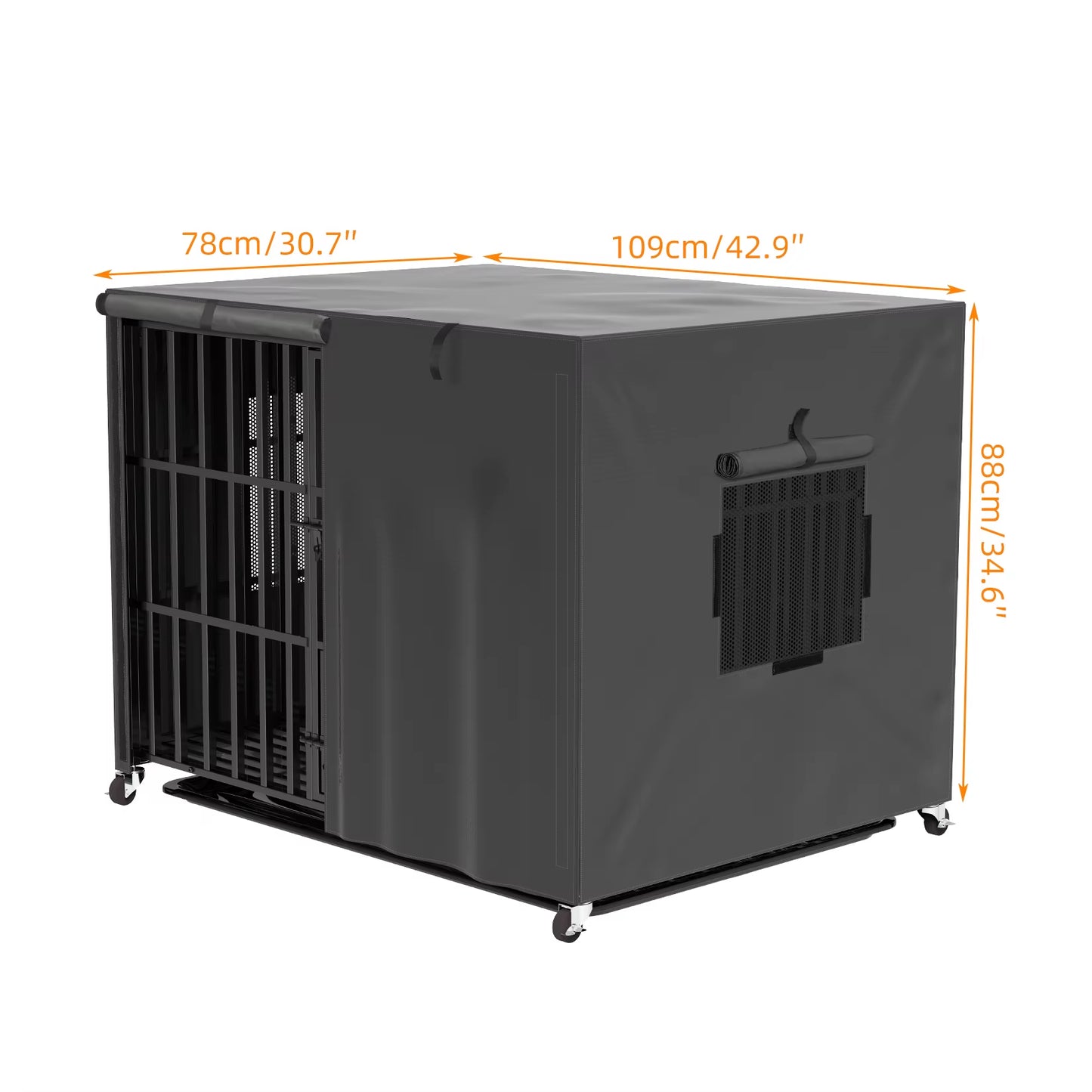 Heavy Duty Dog Crate Large Pet Cage with Waterproof Cover on Wheeled Dog Kennel Tear Resistant Square Tube Puppy Cage with Tray