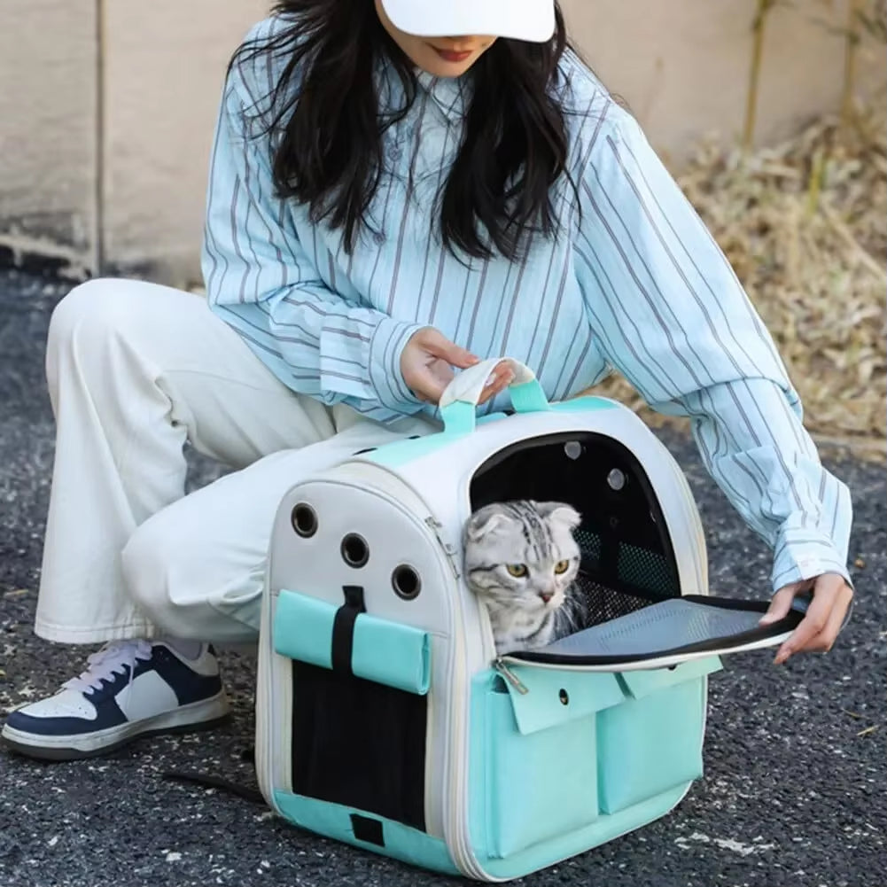 Cat Carrier Backpack Adjustable Strap Pet Carrying Bag Ventilation Large Capacity Foldable Cat Backpack for Outdoor Travel