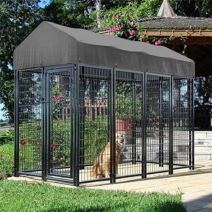 Heavy Duty Large Dog Kennel Pet Welded Metal Playpen Animal Cage with Roof Cover Pet Run Enclosure Playpen House Outdoor Indoor