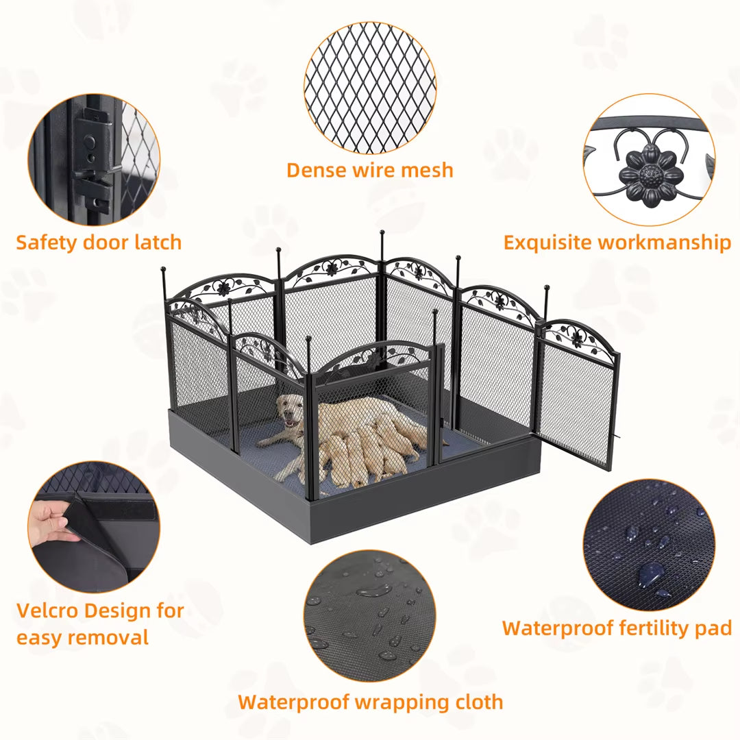 8 Panels DIY Heavy Duty Dog Playpen Pen Outdoor Indoor Dog Puppy Metal Fence with Waterproof Fertility Pad for Whelping,Training