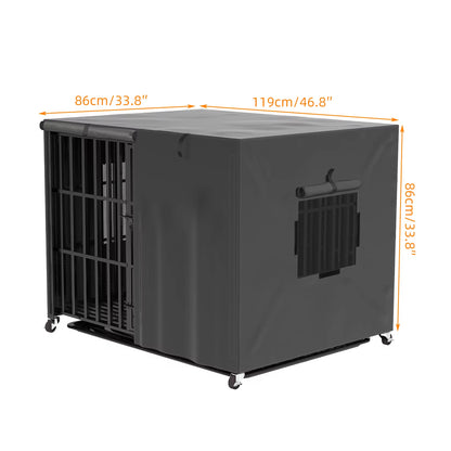 Heavy Duty Dog Crate Large Pet Cage with Waterproof Cover on Wheeled Dog Kennel Tear Resistant Square Tube Puppy Cage with Tray