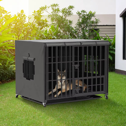 Heavy Duty Dog Crate Large Pet Cage with Waterproof Cover on Wheeled Dog Kennel Tear Resistant Square Tube Puppy Cage with Tray