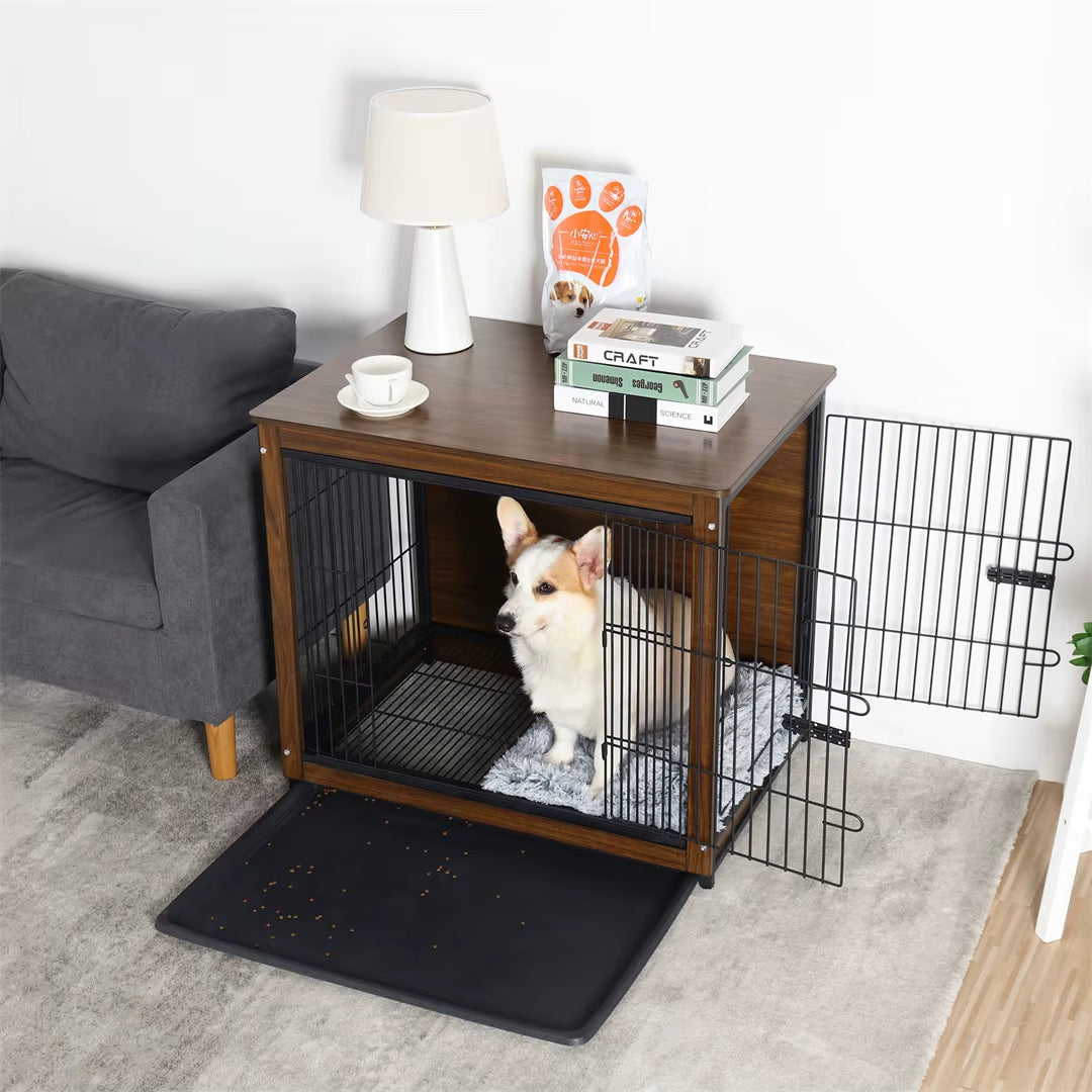 High-End Dog Crate Wooden Pet Kennel Cage End Table Indoor Furniture Brown Cage