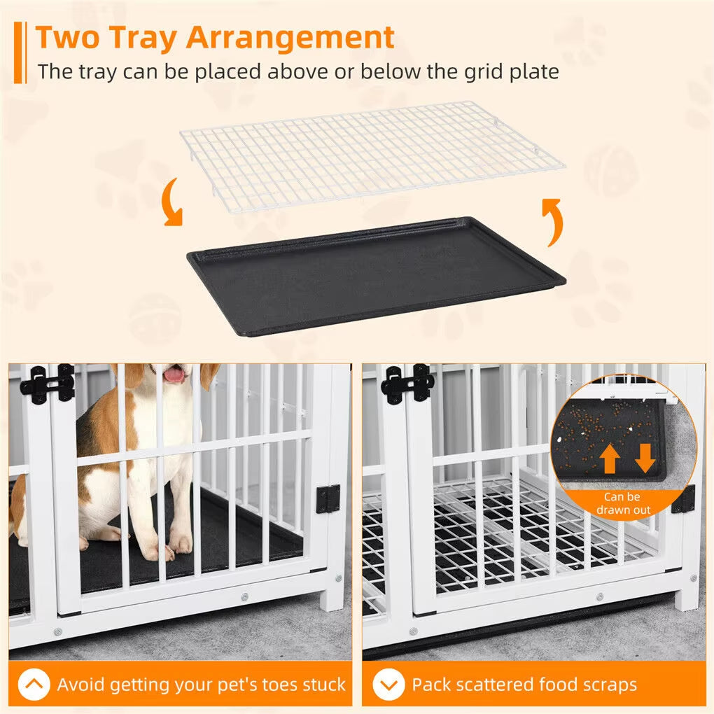 Heavy Duty Dog Kennels Metal Wooden Dog Crate End Table Furniture Style Pet Cage with Three Doors and Removable Tray