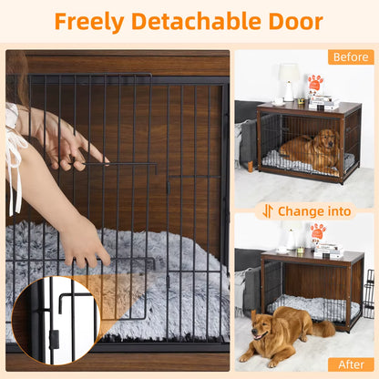 High-End Dog Crate Wooden Pet Kennel Cage End Table Indoor Furniture Brown Cage