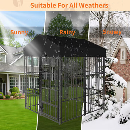 Heavy Duty Large Dog Kennel Pet Welded Metal Playpen Animal Cage with Roof Cover Pet Run Enclosure Playpen House Outdoor Indoor