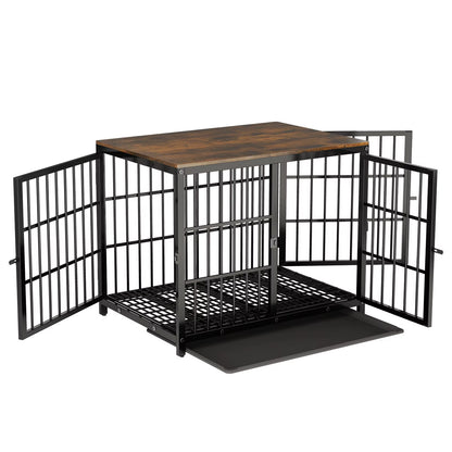 Heavy Duty Dog Kennels Metal Wooden Dog Crate End Table Furniture Style Pet Cage with Three Doors and Removable Tray